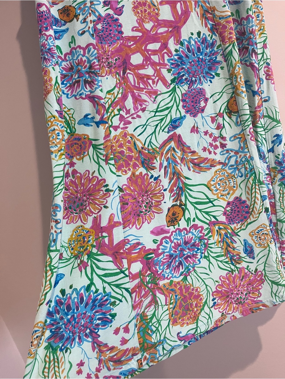 Fresh Produce LARGE Turquoise Aqua Sleeveless Tank Dress Sea Fish Coral Print - Picture 5 of 10